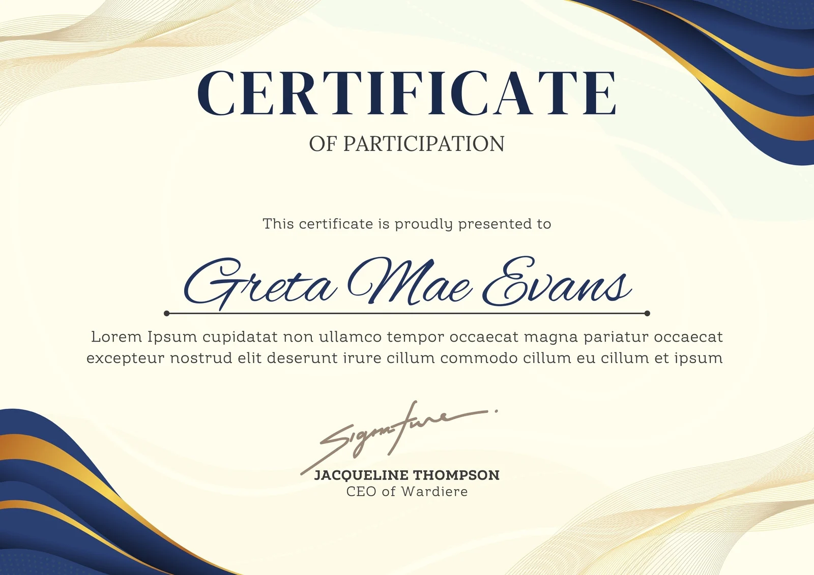 Blue Gold Certificate of Participation